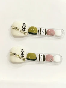 10片手工穿戴式腳趾甲貼，易佩戴，適合女孩與女性，適用派對、日常穿著、節慶、音樂節，情人節與母親節禮物，美甲貼 - 橄欖綠 - 查看 9