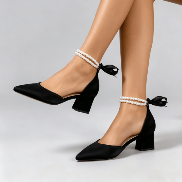 New Fashion Women's Black High Heel Shoes, Thick Heel Sandals, Pointed Toe Shoes, Mary Jane Shoes, Wedge Shoes, Suitable For Summer, Autumn And Winter