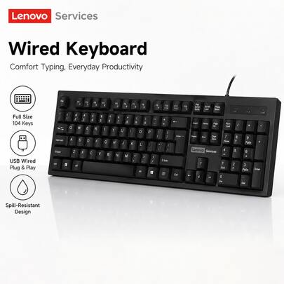  Lenovo K280 USB Wired Keyboard 104 Keys Full Layout | Standard Office Computer Keyboard With Number Pad | Easy Plug And Play For Laptop & Desktop