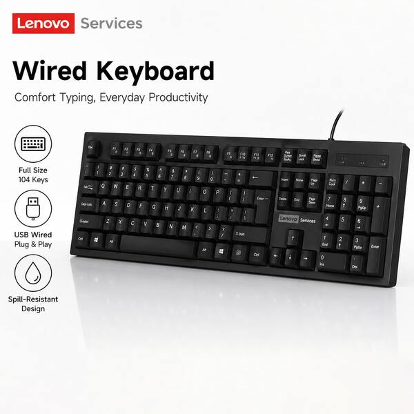  Lenovo K280 USB Wired Keyboard 104 Keys Full Layout | Standard Office Computer Keyboard With Number Pad | Easy Plug And Play For Laptop & Desktop