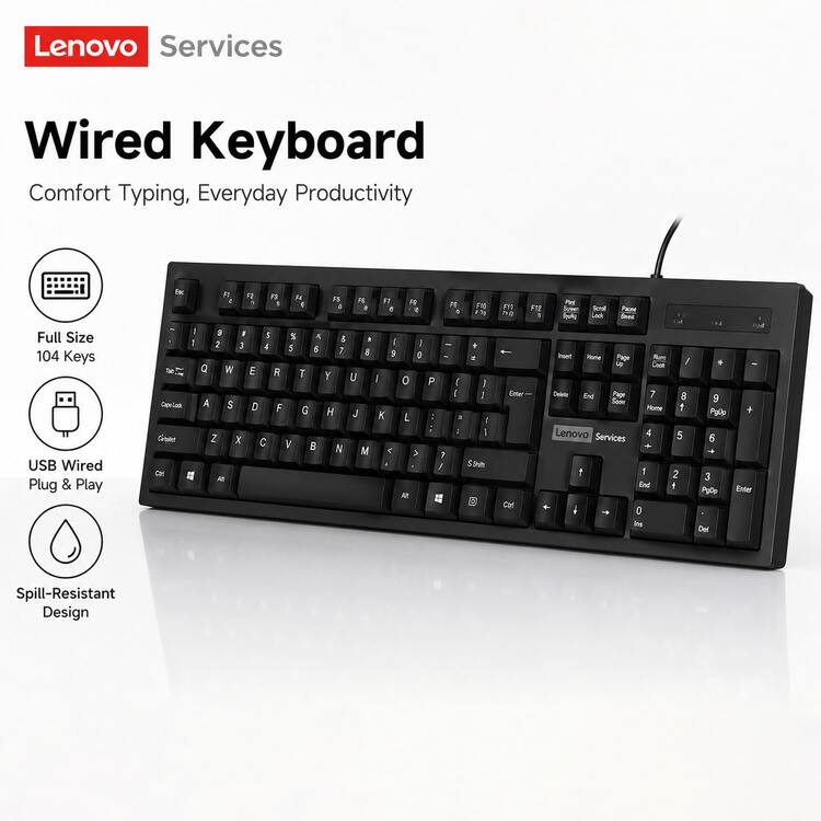 Lenovo 联想 K280 USB 有线键盘 104 键全布局 | 标准办公电脑键盘带数字小键盘 | 即插即用，适用于笔记本电脑和台式机 - 查看 1