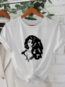 Figure Of A Woman With Hairdressing Tools Representing Creativity And Passion For The Art Of Hair; Modern, Comfortable, And Versatile Casual Women's T-Shirt - 白色 - 查看 8