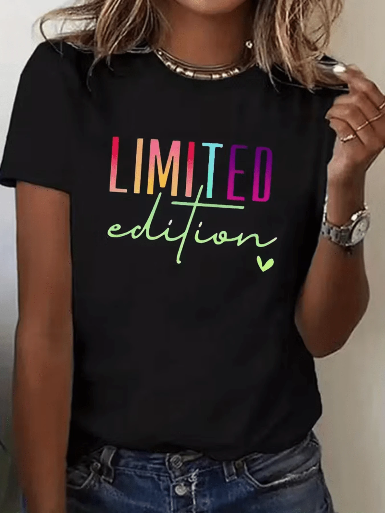 A Phrase In Vibrant Colors Expressing Energy, Positivity, And Authenticity, With Gradient Lettering Symbolizing Confidence And Love For What Is Unique. A Comfortable, Modern, Casual Women's T-Shirt. - Black - View 1