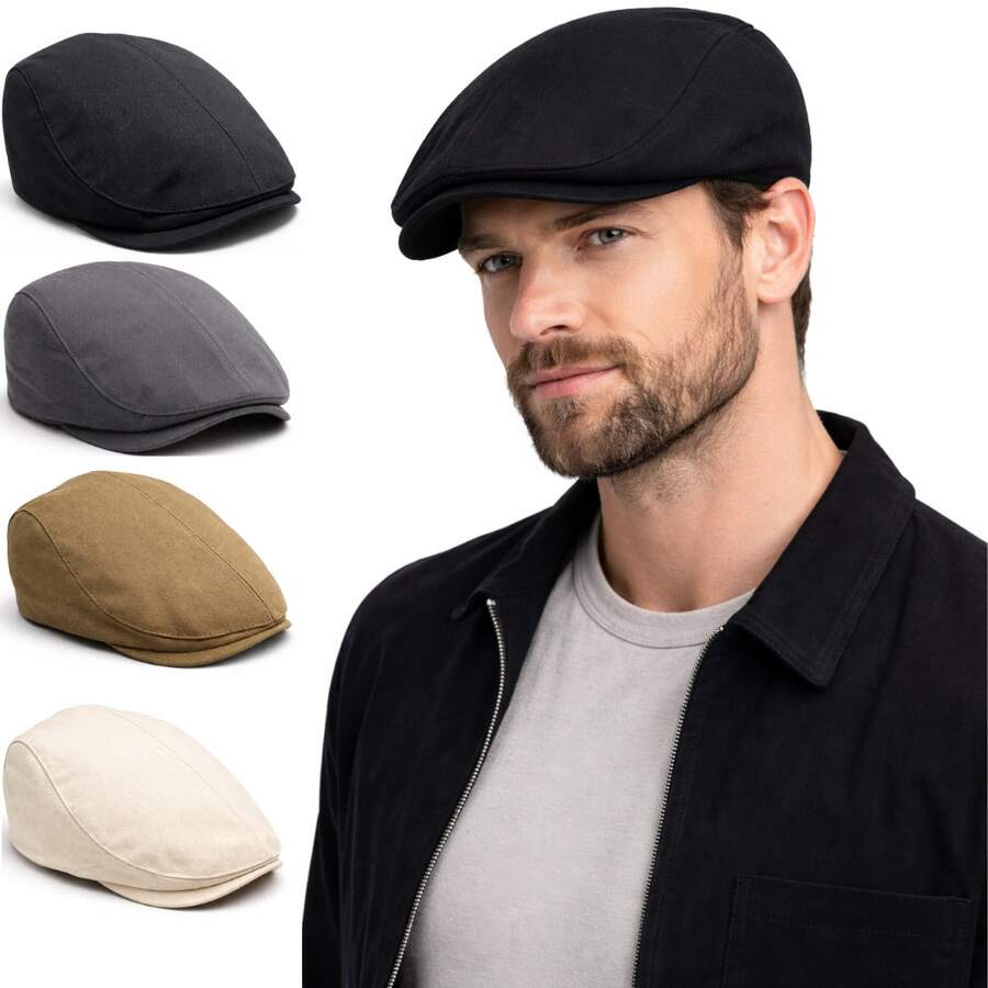 Men's Linen Retro Italian Style Beret Hat/Cap - Black - View 1