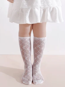 3 Pairs Girls Lace Mesh Crew Socks, White Breathable Princess Style Socks, Versatile For Daily Wear & Party - Multicolor - View 4