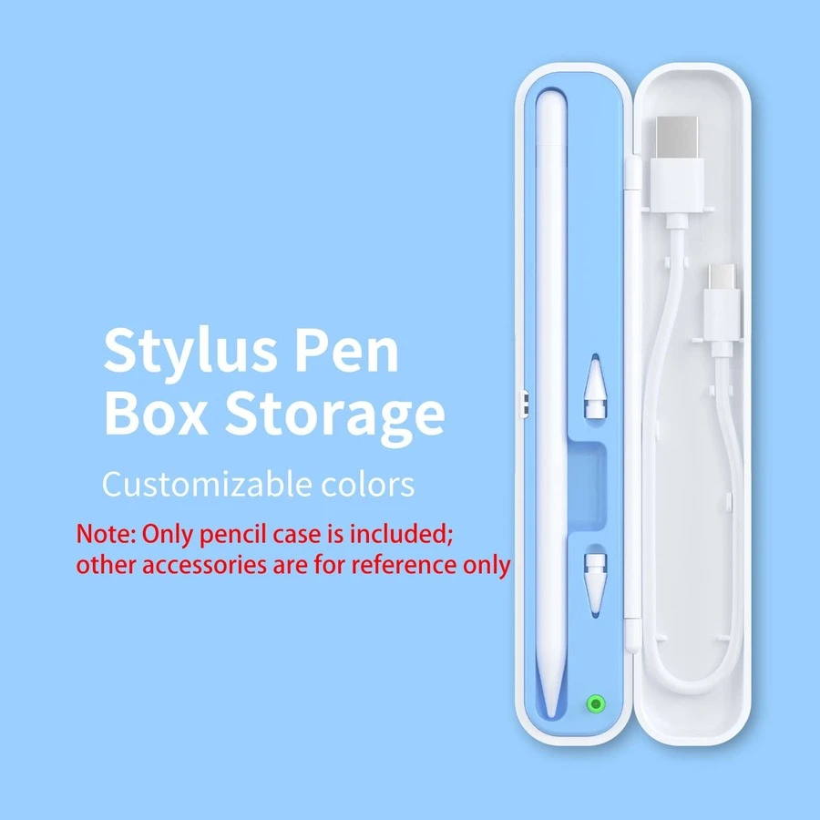 适用于 Apple Pencil 第一代和第二代触控笔的便携式收纳盒,保护套,旅行必备笔配件,白色/蓝色 - 彩色 - 查看 1