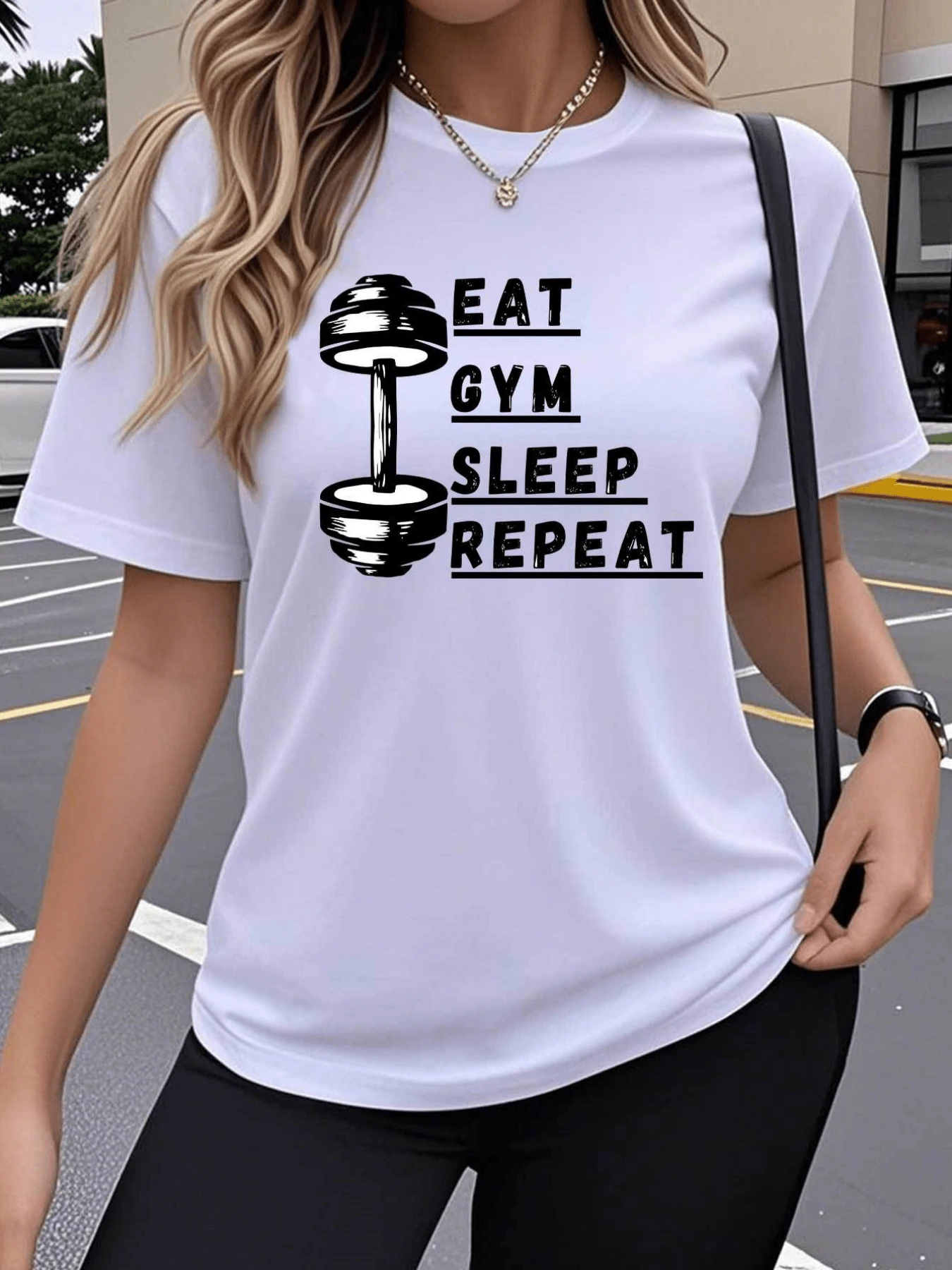 Motivational Phrase Representing The Strength Of An Active Life With Weights And Words That Inspire To Maintain A Healthy Routine And Consistency. Modern Casual Women's T-Shirt For Daily Training. - 白色 - 查看 1