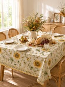 1 pieza Mantel de mesa de cocina con patrón floral de girasol amarillo estilo campestre americano, adecuado para decoración de cocina, decoración de boda, decoración del hogar, flores, cocina, artículos esenciales de cocina, decoración de la casa - Multicolor - Ver 11