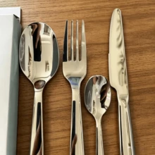 4-Piece High-Quality Stainless Steel Cutlery Set, Includes Steak Knife, Fork, Spoon And Coffee Spoon, Suitable For Daily Western Dining Use - White - View 4