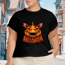 Camiseta Casual Plus Size para Mujer con Estampado Gráfico y Manga Corta - Negro - Ver 4
