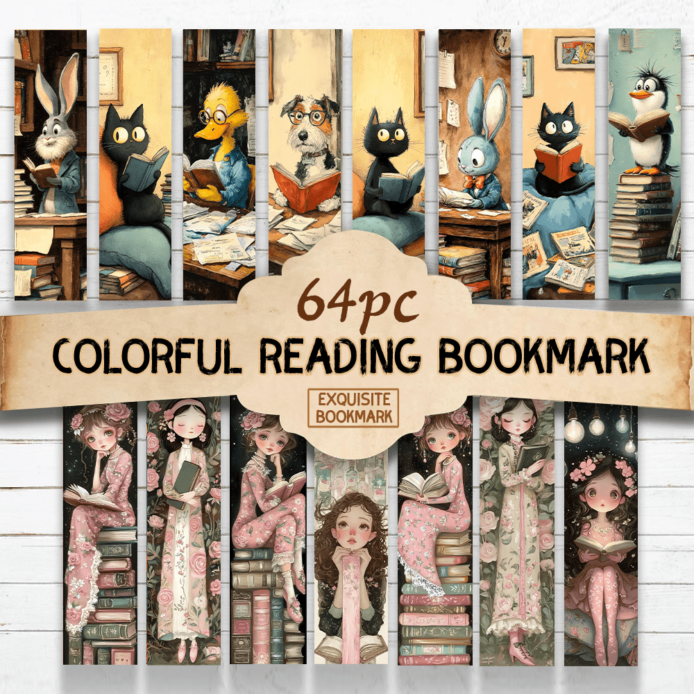 Tlenpo 32pcs Cute Cartoon Illustrated Bookmarks, Whimsical & Minimalist Style, Unique & Elegant Colorful DIY Page Markers, Ideal For Gifts, School, Book Lovers, Students, Teachers, Perfect Reading Rewards