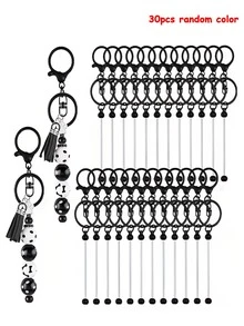30pcs Beaded Keychain DIY Keyring Handmade Decorative Accessories, Beautiful Cute Beaded Keychain Bulk For Keychain Making Blank Beaded Keychain Craft Keychain DIY Holiday Gift Flat Lobster Clasp And Ring - DIY Craft Pack, Suitable For Backpacks - Figure 8 Keychain - View 17