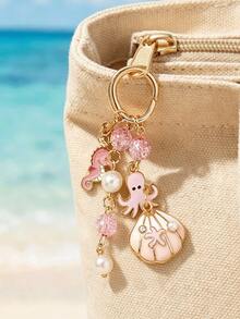 A Creative, Unisex Keychain Featuring A Blend Of Design Elements,Including Seashells, Starfish, Turquoise Accents, Seahorses, Octopuses - Multicolor - View 6