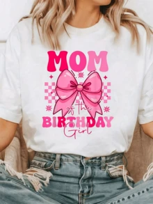 Large Bright Pink Bow Symbolizing Love, Tenderness, And The Joy Of Celebrating A Proud Mother's Special Day. Comfortable, Modern, Casual Women's T-Shirt For Parties. - 白色 - 查看 1