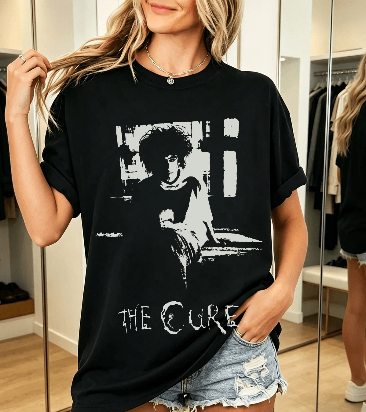 100% Cotton T-Shirt The Cure Robert Smith Retro Portrait Print - Black - View 1