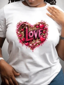 Sparkling Heart With The Word Love Surrounded By Golden Sparkles And Pink Hearts Symbolizing Passion, Joy And Positive Energy. Modern Casual Women's T-Shirt - 白色 - 查看 6