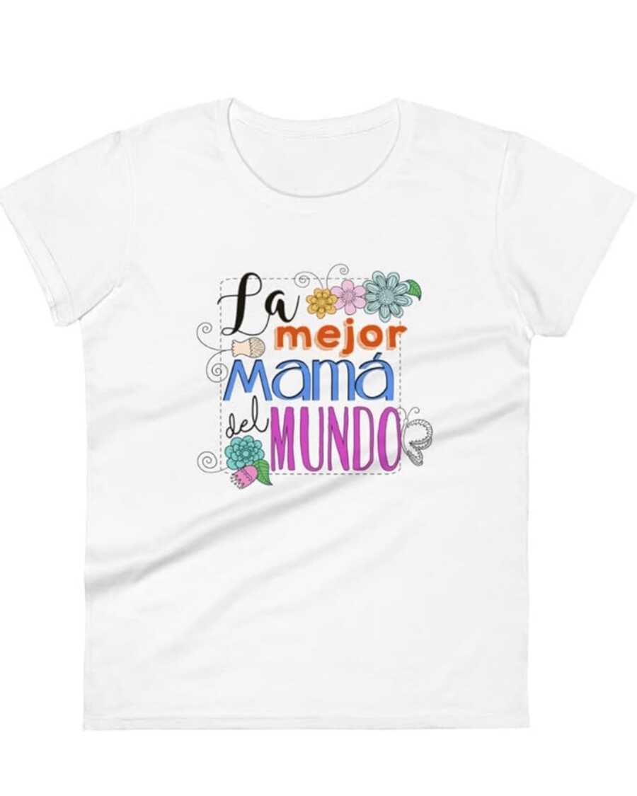 Colorful Phrases With Flowers And Butterflies Celebrating Love And Gratitude Towards The Best Mom In The World. Comfortable Casual Women's T-Shirt For A Special Mother's Day Gift. - 白色 - 查看 1