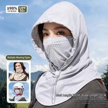 1 pieza Máscara facial con capucha multifuncional unisex para protección solar al aire libre, braga de cuello ligera y transpirable con correa ajustable para la barbilla - multicolor - Ver 8
