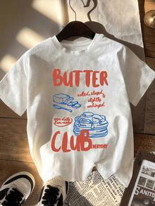 Pieces Of Butter Next To Pancakes Drawn With Blue Lines Evoke Warm Mornings And Sweet Breakfast Moments. A Cool, Comfortable, Casual Women's T-Shirt For Everyday Wear. - 白色 - 查看 1