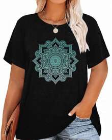 Turquoise Mandala Symbolizing Harmony, Inner Energy, And Spiritual Balance, With Geometric Details That Evoke Serenity And Cosmic Connection. Women's Casual, Modern, And Comfortable T-Shirt For Summer. - 黑色 - 查看 8