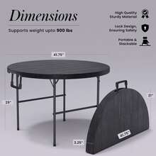 3/3.5/4/5.5/6/8 Ft Plastic Folding Table Perfect Indoor/Outdoor Dining Parties - 黑色 - 查看 7