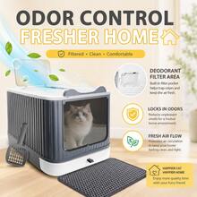 White Gray Semi-Closed Cat Litter Box, 50*35*35cm Anti-Splash Pull-Out Cat Toilet With Scoop And Litter Mat For Small And Medium Cats - White Grey - View 3