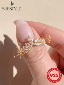 1 chiếc nhẫn hình vương miện chữ V sang trọng cổ điển, đính kim cương, thích hợp làm quà tặng đính hôn, quà tặng ngày lễ, trang sức bạc S925 cao cấp. - Nhẫn kim cương tròn hình giọt nước - Xem 1