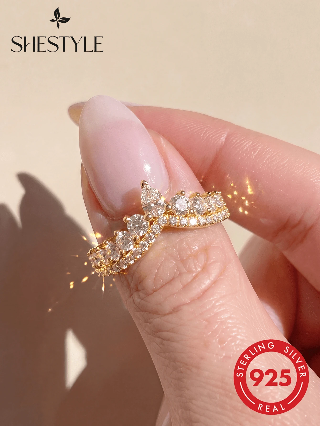 1 chiếc nhẫn hình vương miện chữ V sang trọng cổ điển, đính kim cương, thích hợp làm quà tặng đính hôn, quà tặng ngày lễ, trang sức bạc S925 cao cấp. - Nhẫn kim cương tròn hình giọt nước - Xem 1