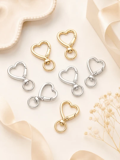 1/8pcs Heart-Shaped Lobster Clasp Keychain Hook, Zinc Alloy Swivel Quick Clip Suitable For DIY Bag Decor, Wallet Accessories And Phone Straps