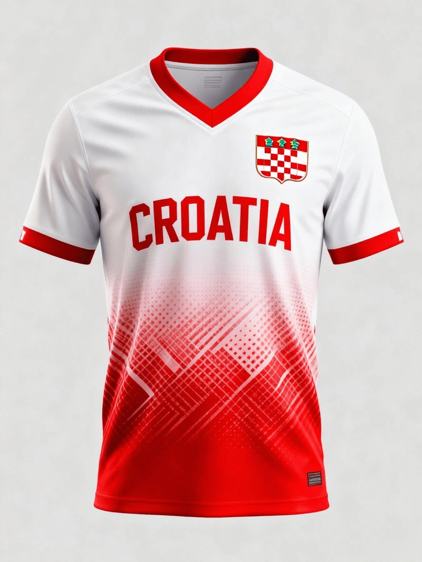Men's Croatia Flag Gradient Soccer Jersey, Quick Dry Breathable V Neck Short Sleeve Football Fan Jersey For Sports Match Casual Wear - 紅色 - 查看 1