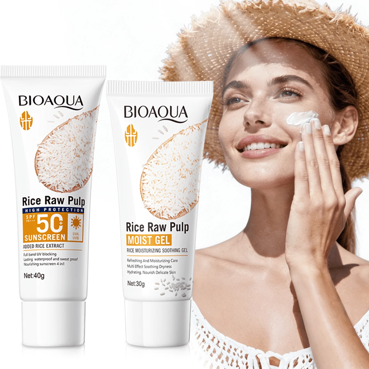 Bộ kem chống nắng chiết xuất từ gạo gồm hai sản phẩm, chỉ số chống nắng SPF50+ cao, vừa cách ly vừa bảo vệ da, dưỡng ẩm và phục hồi da bị cháy nắng, chống lão hóa và trẻ hóa da, cải thiện độ thô ráp, giúp da mịn màng và mềm mại. - trắng - Xem 1