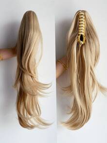 WIGGAGA 24 Inch Gold Clip-In Ponytail Extension For Women, Synthetic Long Wavy Ponytail Hair Piece, New Heat-Resistant Daily Use Ponytail (Gold) - Gold - View 3