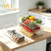 4pcs Transparent Refrigerator Storage Containers, Space Saving Kitchen Organizers, Modern Food Categorization Boxes, Suitable For Fridge Doors And Countertops, Food Contact Back To School - View 5