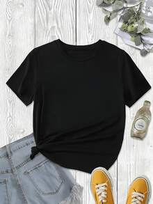 Women's Soft T-Shirt With Airplane Print - Breathable, Loose Fit, Crew Neck, Short Sleeve, With Airplane Design And 'PLANE' Lettering, Casual Sporty Blouse - Suitable For Everyday Wear (Machine Washable, ), Elegant Blouses For Women - 黑色 - 查看 2
