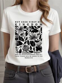 Abstract Flowers In Black And White Symbolizing Inner Growth And The Search For Spiritual Serenity With An Inspiring Message Based On Faith And Hope. Comfortable And Modern Casual Women's T-Shirt - White - View 8