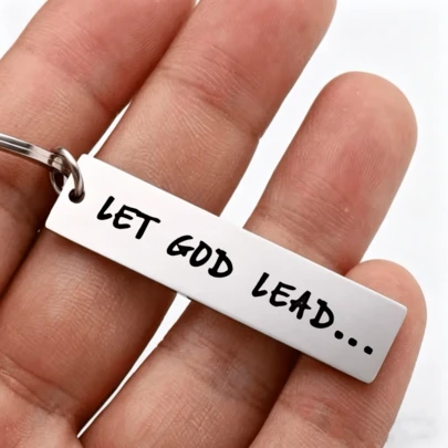 1pc LET GOD LEAD Engraved Stainless Steel Keychain, Inspirational Religious Faith Keyring, Spiritual Christian Gift For Men Women, Durable Daily Reminder Accessory For Baptism, Confirmation, Or Any Occasion.