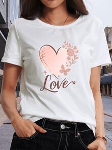 Pink Heart With Flowers And Butterflies Symbolizing Tenderness, Hope, And Sincere Love In Every Detail. Modern Casual Women's T-Shirt Ideal For Everyday Wear. - 白色 - 查看 6