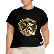 Camiseta Elástica Plus Size para Mujer con Cuello Redondo Casual - Negro - Ver 2