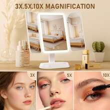 Back To School Portable LED Light Makeup Mirror, VanityMirror With Lights, 3-Fold Foldable Rechargeable Mirror With 2x 3x & 10x Magnification, Touch Control Mirror For Travel& Bedroom Use, Rechargeable Trifold Mirror - White - View 5