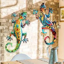 Conjunto de 2 peças de decoração de parede em acrílico com lagartos e vibrantes padrões florais feitos à mão - Ideal para decoração de casa, pátio, varanda e jardim. - A - Ver 4