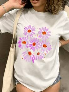 Pink Flowers With Orange Centers Symbolize Joy And Positive Energy In A Sunny Field And Evoke The Freshness Of Summer. A Comfortable And Versatile Casual Women's T-Shirt For Everyday Wear. - 白色 - 查看 8