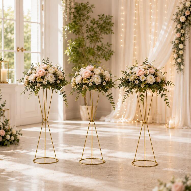 Metal Iron Flower Stand Set (2/6/10 Pcs), Suitable For Wedding Table Centerpiece Decor, Metal Flower Stand Vase Column, Tall Geometric Flower Stand Decor For Wedding Aisle, Baby Shower, Wedding Reception And Home Decor - A - View 2
