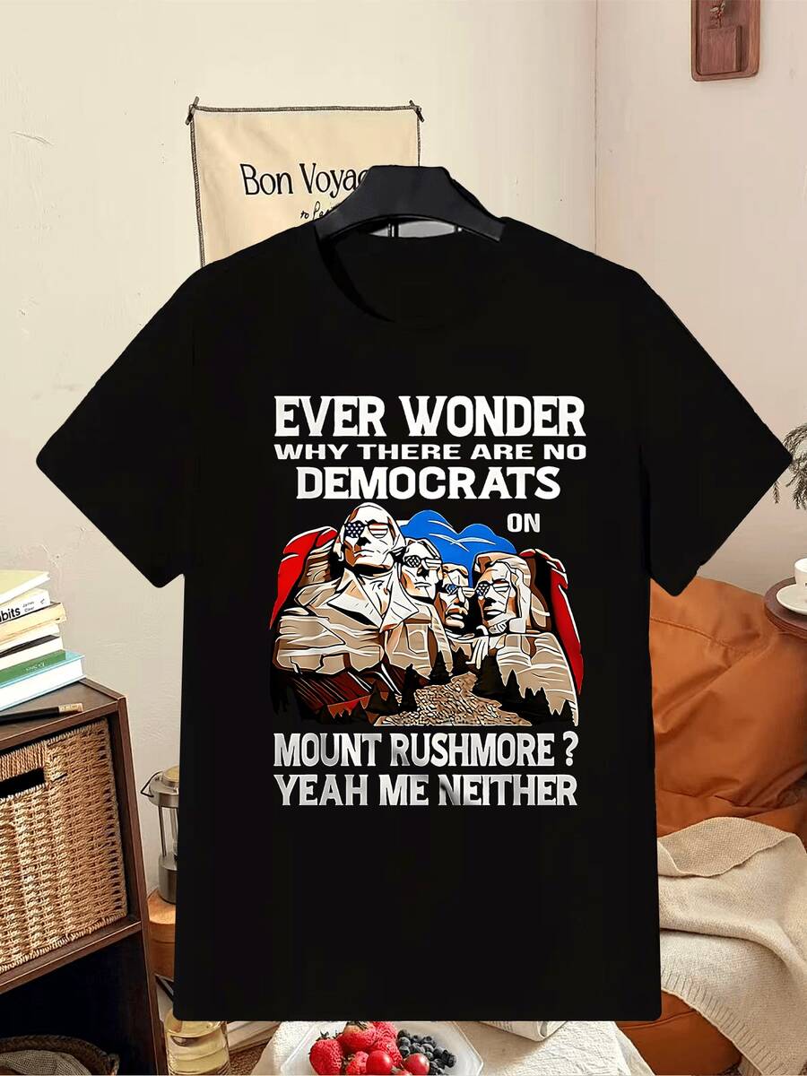Camiseta Divertida de Satira Política del Partido Demócrata para Hombre - Diseño Vintage Humorístico, Cuello Redondo Transpirable, Estilo Casual, Lavable a Máquina para Todas las Temporadas, Camiseta Creativa con Temática Política Divertida - Negro - Ver 1