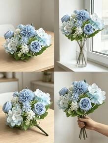 4/1pc Artificial Peony Hydrangea Chrysanthemum Bouquet - Perfect For Weddings, Engagements And Home Decor | Spring Tabletop Decor, Valentine's Day, Birthday Gift, Graduation Gift, Autumn Decoration, Christmas - Blue - View 6