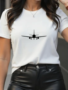 Airplane Symbolizing Freedom And Adventure, Soaring Towards New Horizons With Energy And A Desire To Explore The World. A Modern, Elegant, And Comfortable Women's T-Shirt For Everyday Wear. - 白色 - 查看 8