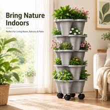 5-Tier Stackable Vertical Planter, Garden Flower Pot For Strawberry, Herb, Flower And Vegetable, Indoor Outdoor Gardening Pot With Removable Wheels And Tools - B - View 1