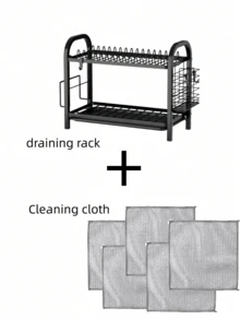 Escurridor de platos de metal negro resistente a la oxidación de 2 niveles, con gran capacidad, soporte para cubiertos, ganchos para tazas y bandeja de goteo extraíble, escurridor de platos ahorra espacio de fácil instalación para encimera o fregadero - Multicolor - Ver 15