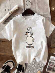 Duck With Sunglasses And A Stylish Hairstyle Conveys A Confident And Fresh Attitude, Ideal For Casual Days And Expressing Modern Humor. Comfortable And Versatile Women's T-Shirt For Everyday Wear. - 白色 - 查看 1