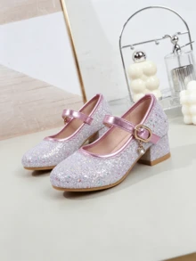 2026 Spring/Autumn New Sequin Princess Shoes For Girls, Soft Bottom Low Heel Little Girl Performance Shoes, Flower Girl Dress Shoes - Mauve Purple - View 9