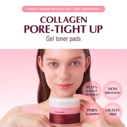 Eqqualberry Collagen Pore Tight Up Gel Toner 60 Pads, Pore Tightening Collagen Gel Toner Pads, Korean Skincare Toner Pads, Collagen Pads, Pore Tightening Pads, K-Beauty Facial – Facial Exfoliating Care